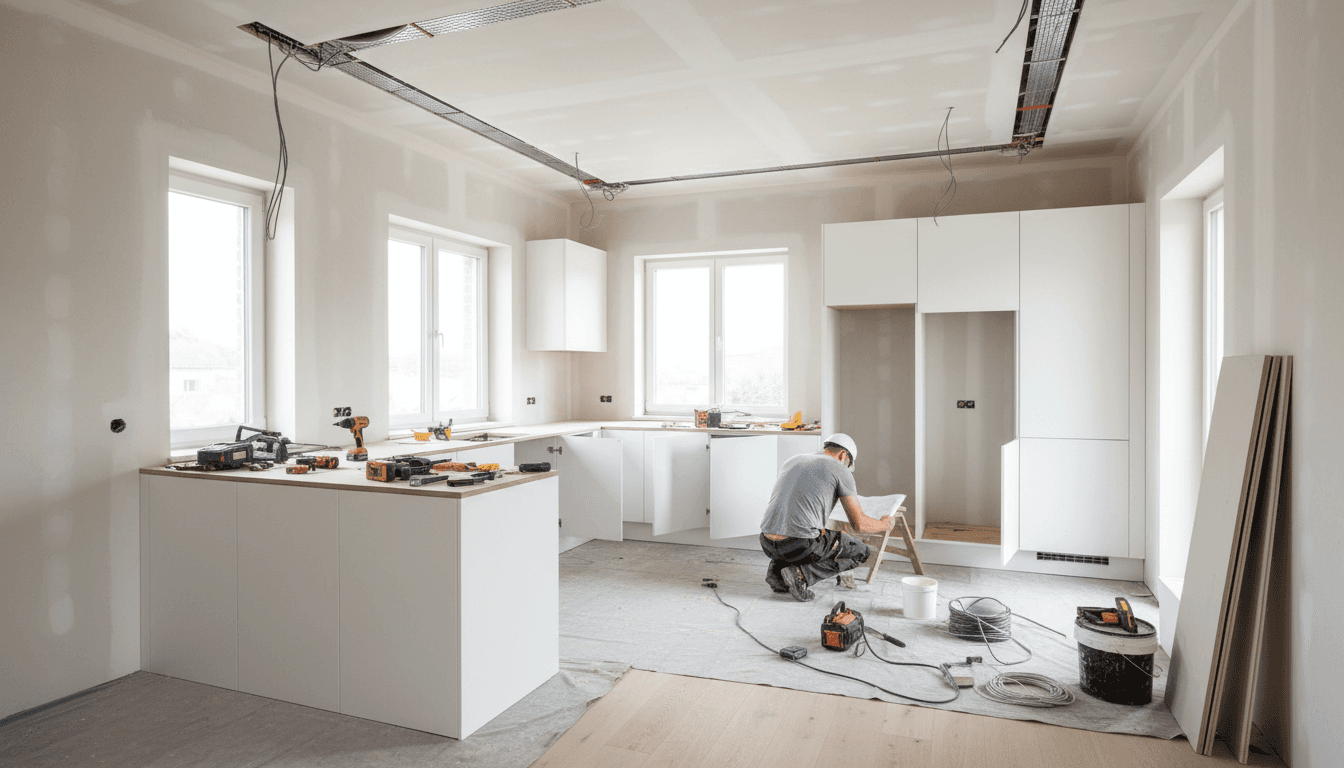 Home kitchen renovation in progress in Crowley