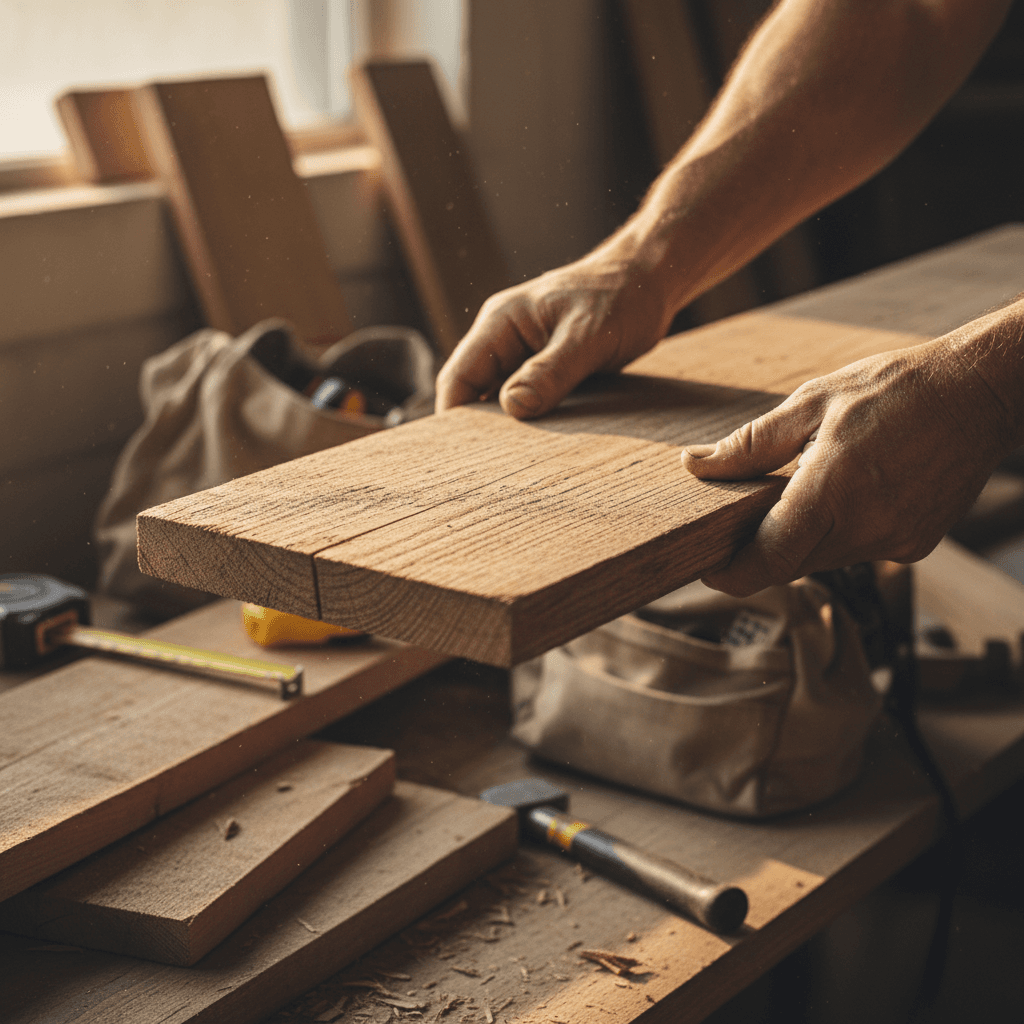 David Herzing, contractor, holding tools on a job site